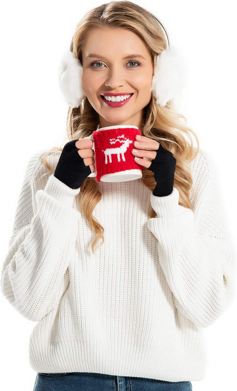 SATINIOR Fingerless Gloves for Women Half Finger Typing Gloves with Long Wrist Cuff Winter Knit Fingerless Mittens for Women...